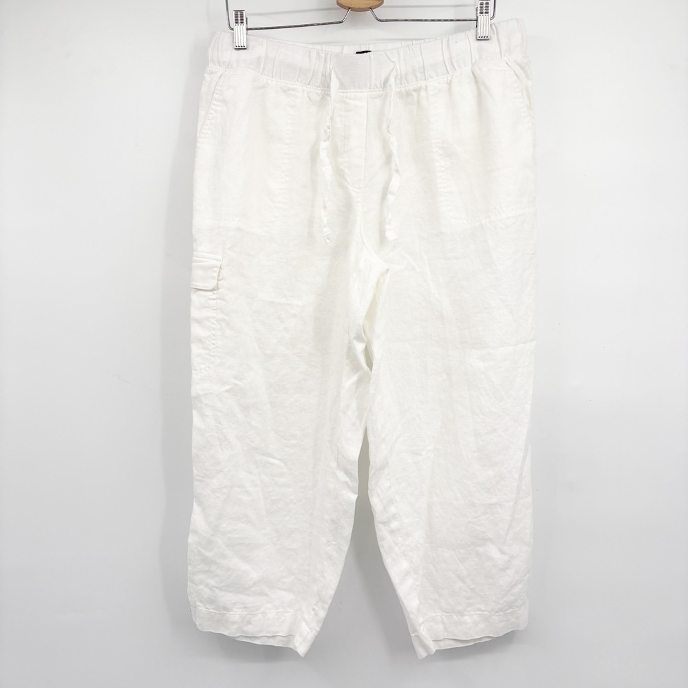 Talbots Womens White Linen Coastal Summer Beachy Wide Leg Cargo Crop Pants 1X